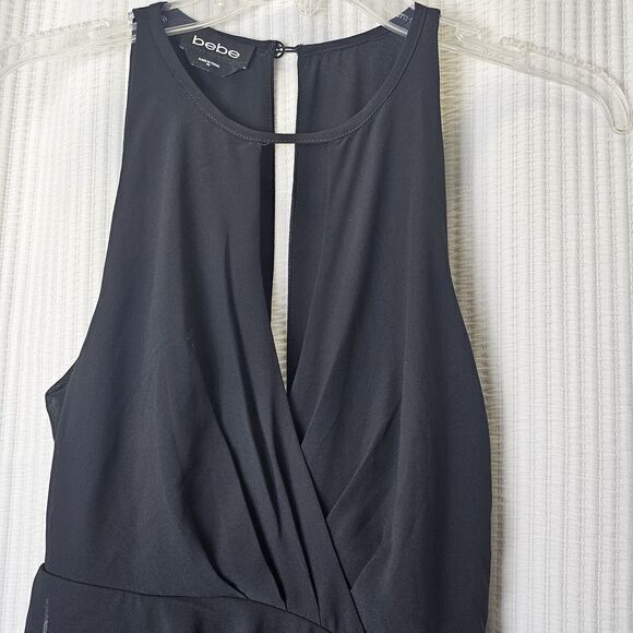 BEBE Black Tiered Dress Size 00 Halter Neck Chiffon Lined Cocktails Dinner Party - Picture 13 of 14